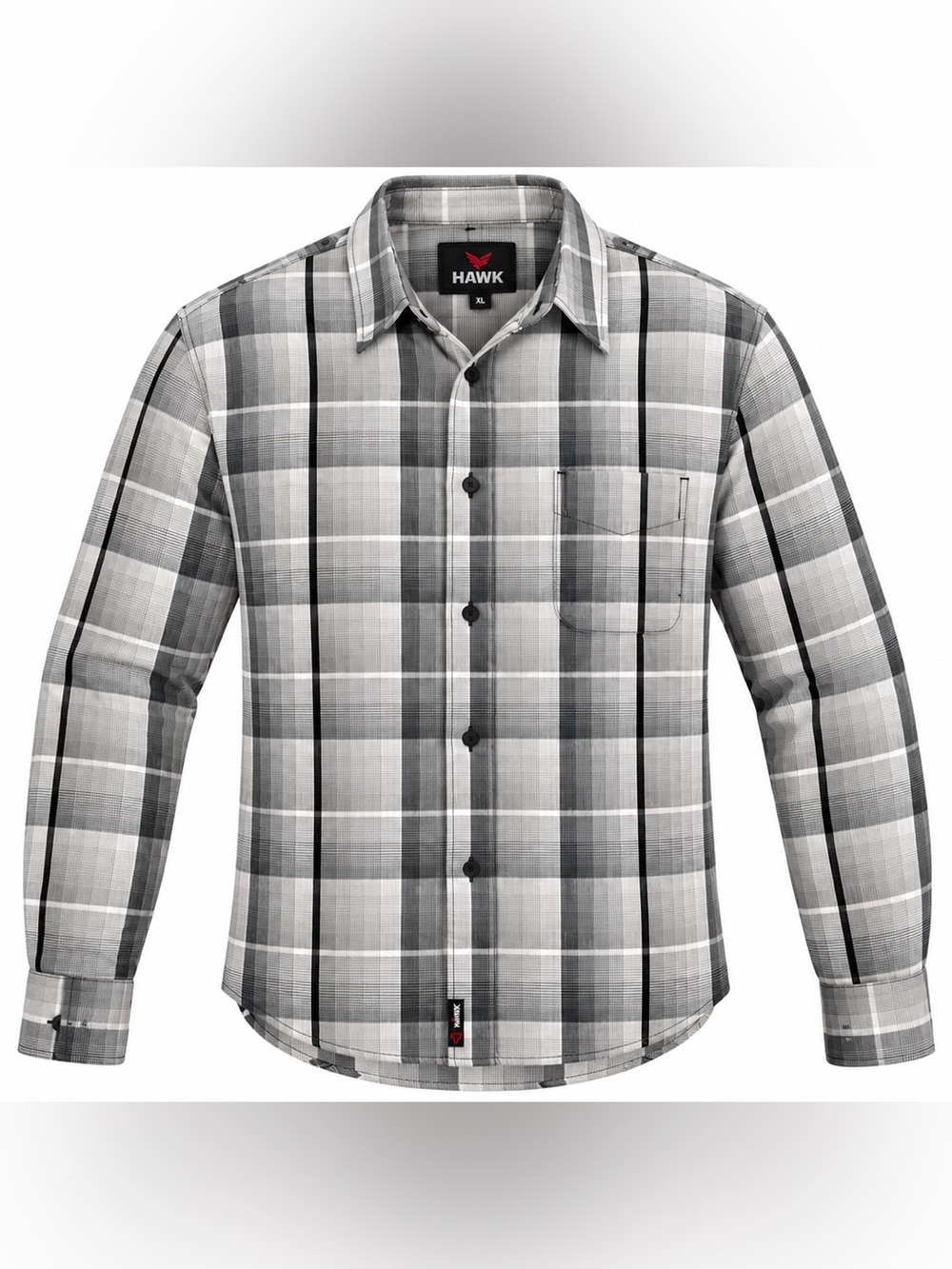 Tony Hawk Men’s XL Plaid Button Up Shirt Gray Black Long Sleeve Cotton Blend